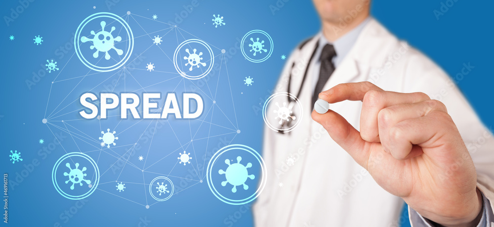 Doctor giving pill, virus concept Doctor giving pill, virus concept