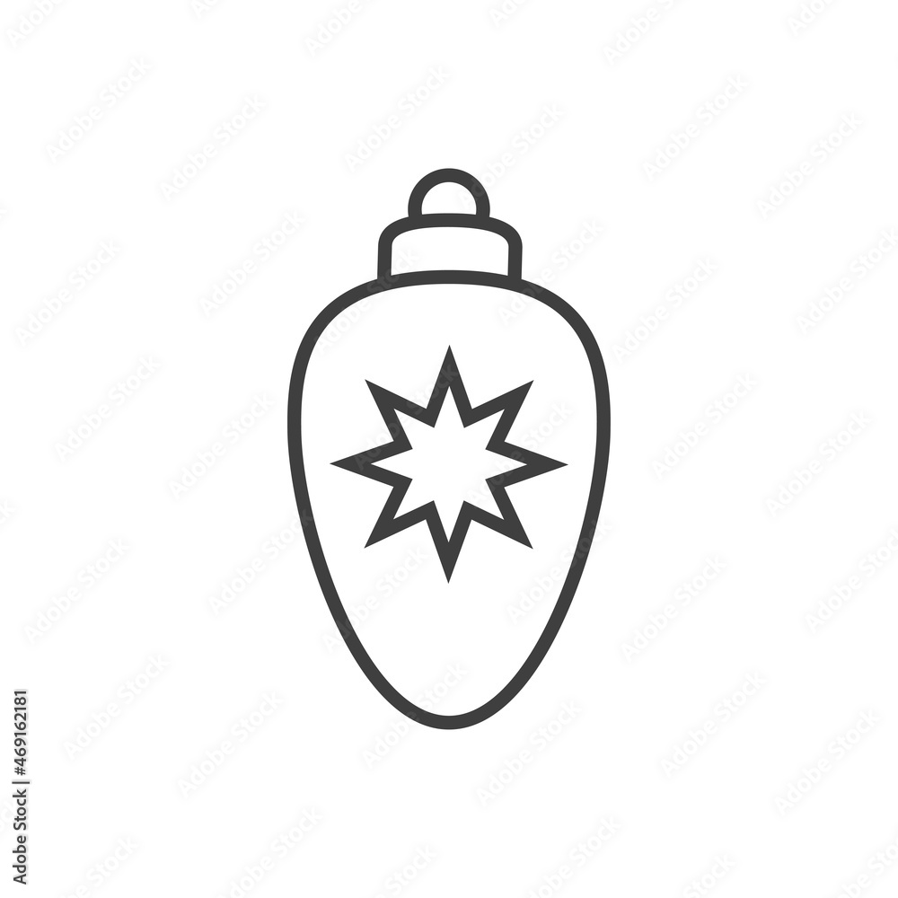Decoración para árbol de navidad. Icono silueta de bola de navidad ovalada con estrella con líneas en color gris Decoración para árbol de navidad. Icono silueta de bola de navidad ovalada con estrella con líneas en color gris