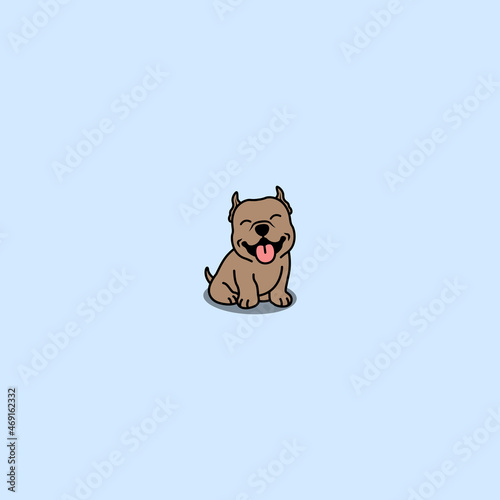Cute pitbull puppy sitting cartoon, vector illustration