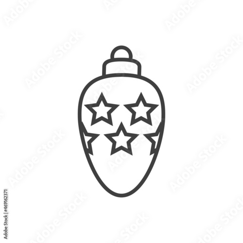 Decoración para árbol de navidad. Icono silueta de bola de navidad ovalada con estrellas con líneas en color gris