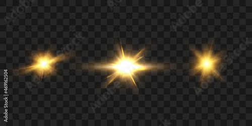  Realistic collection of bright light effects, sparkling stars on a transparent background. Vector