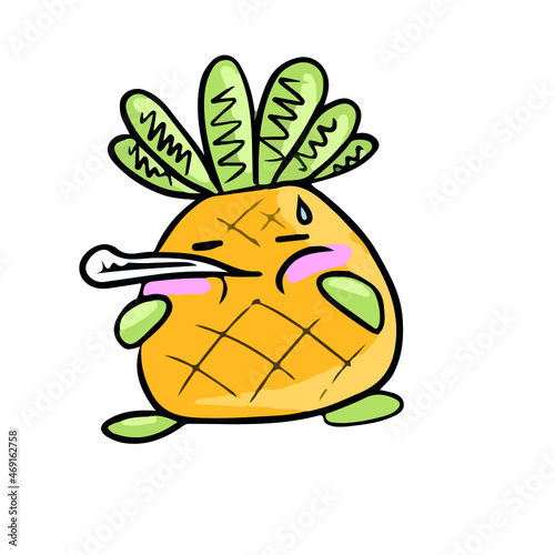 Fototapeta Naklejka Na Ścianę i Meble -  Funny pineapple in emotions got sick  , vector design for stickers on a social network