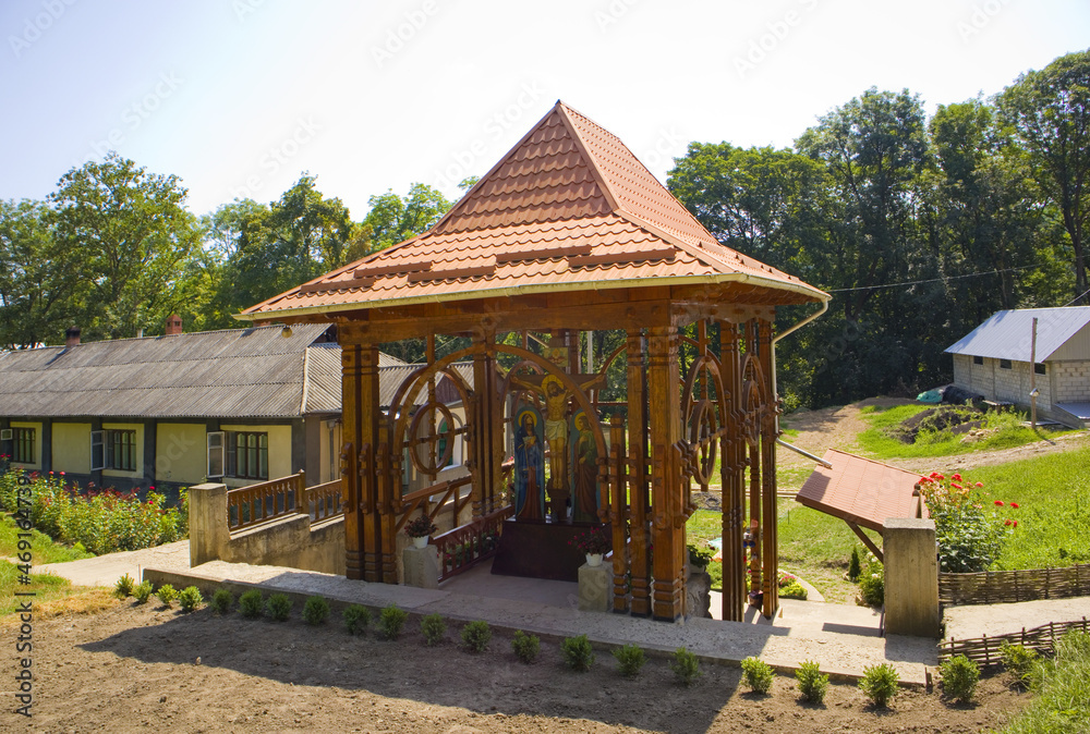 Wooden draw-well in Rudsky Trinity Monastery in Moldova