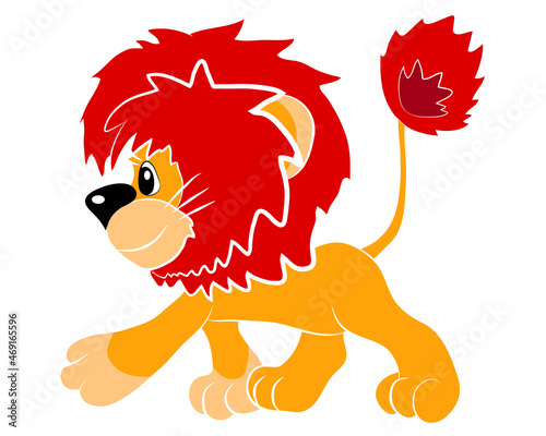 Cartoon lion in profile isolated on white background. Vector illustration.