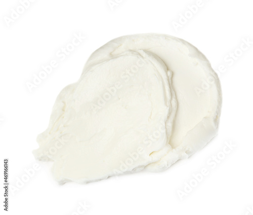 Smear of delicious cream cheese isolated on white, top view