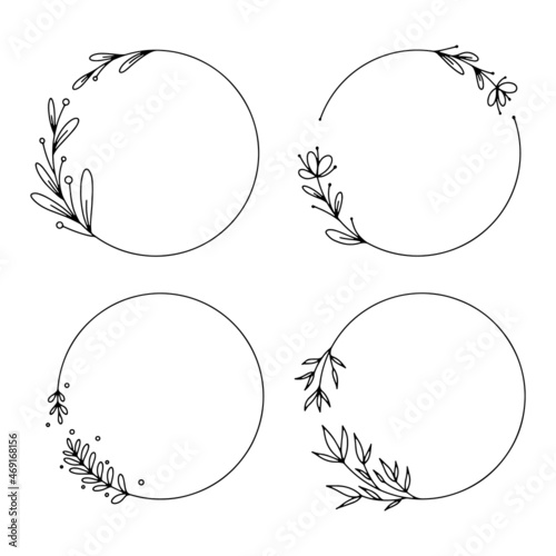 Collection of geometric vector floral frames. Borders decorated with hand drawn delicate flowers, branches, leaves, blossom. Vector illustration