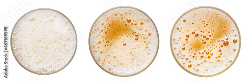 Beer in glass. Beer foam. View from above