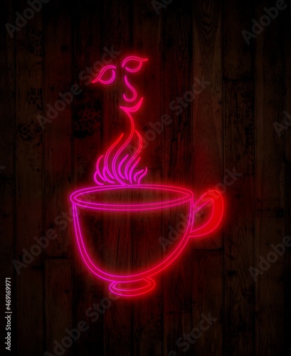 tea or coffee with a cup neon vector art morning hobbies 