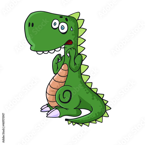 Funny dinosaur is afraid,vector design for stickers on the social network.
