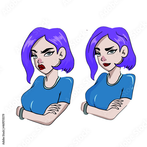 Cute girl's face to memorize ,vector design for stickers in social networks.networks, icons