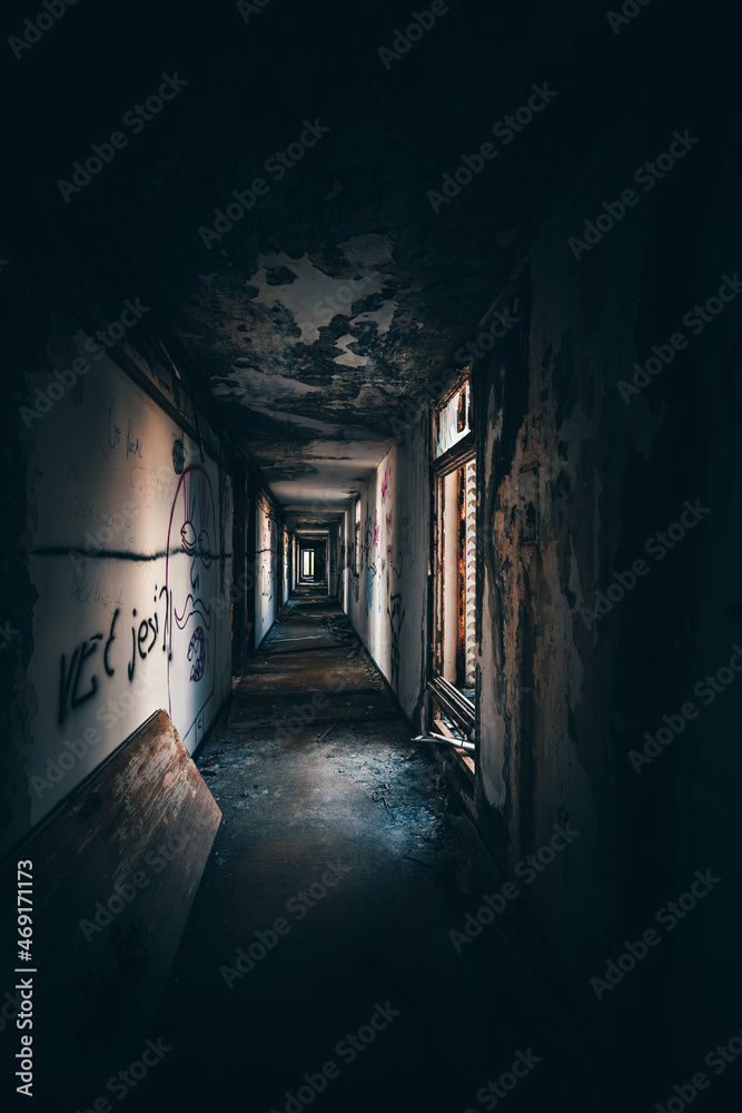 Fototapeta The Haludovo Palace Hotel in Malinska on Krk Croatia. First used as a luxury hotel, later for mass tourism and as refugee accommodation, it is now a lost place


