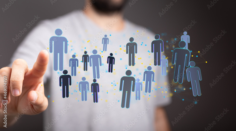 Businessman using data network with his fingers Businessman using data network with his fingers