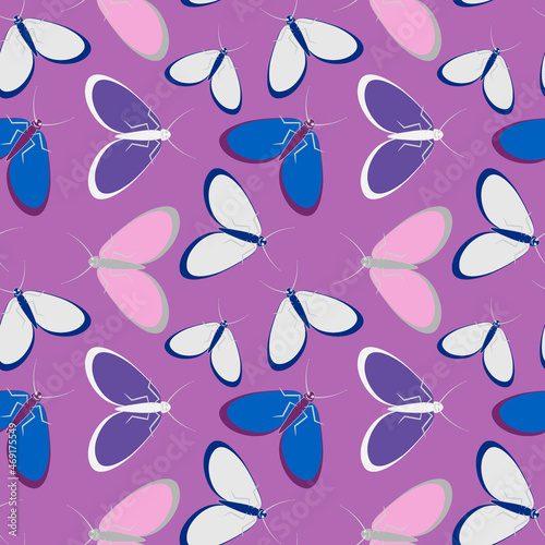Seamless pattern - stylized moths - graphics. Summer, insects, unbearable ease of life. Wallpapers, textiles, packaging