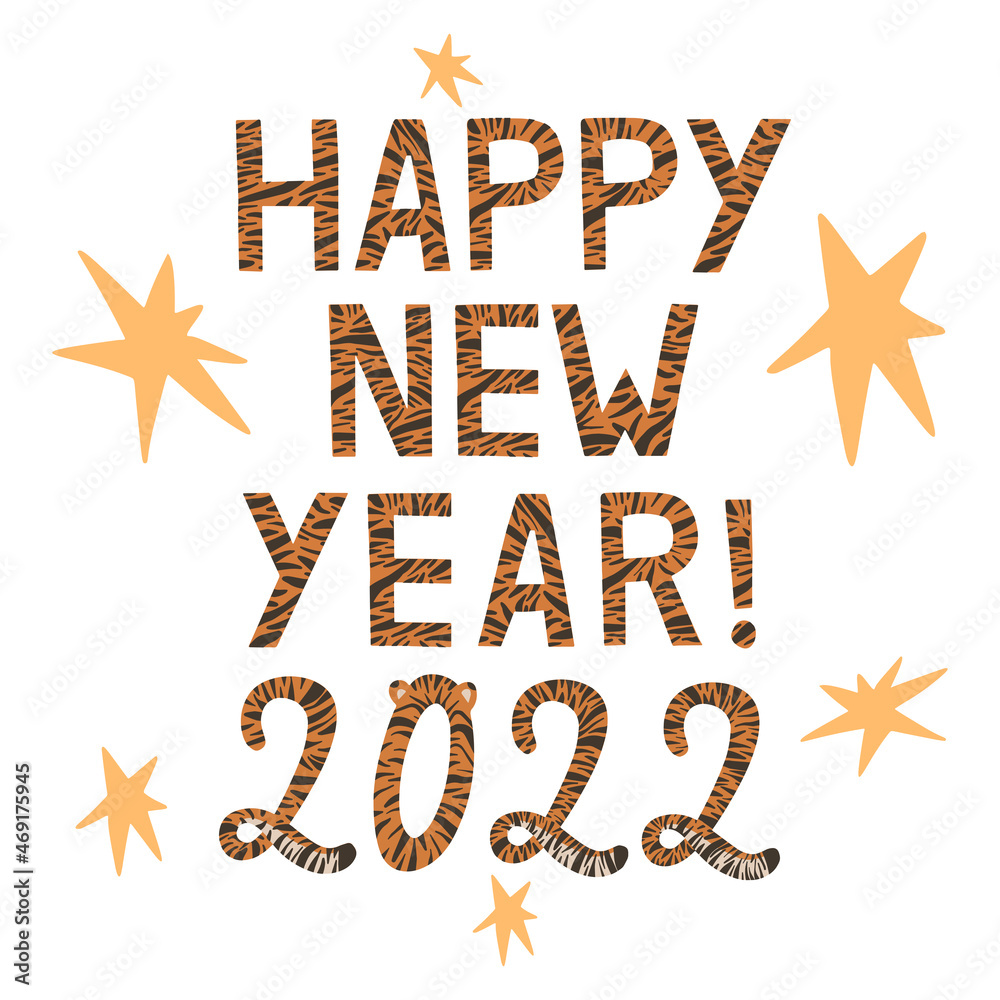 Funny New year 2022 hand drawn tiger lettering