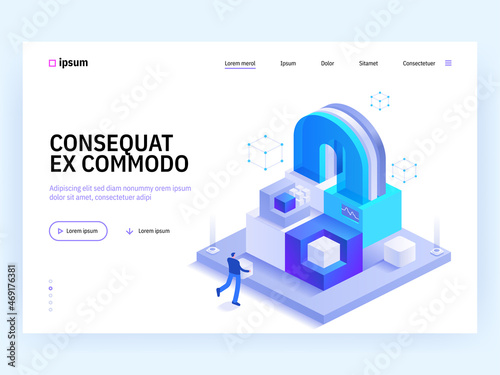 Blockchain mining technology isometric abstract concept