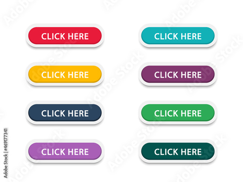 Click here set of button icons. Click here ui button concept. Vector illustration