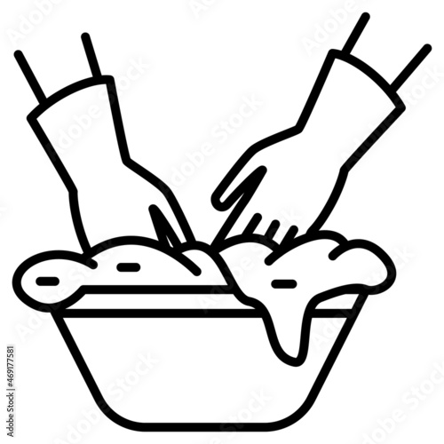 Hand delicate washing. Cleanliness service. Housework. Washing, washing, cleaning. Vector icon, outline, isolated.