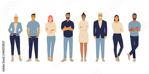 Personas. Hombres y mujeres de pie. Grupo o equipo de trabajo. Diversidad de personas. Ilustración vectorial photo