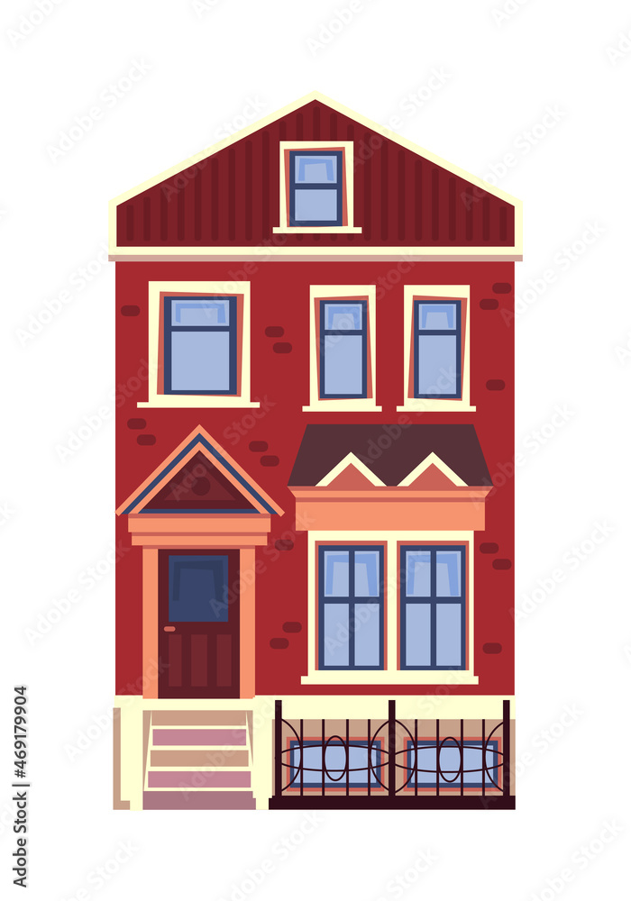 Large tenement european brick red apartment house