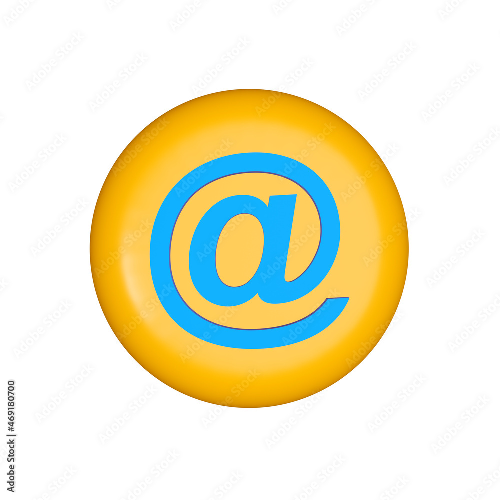 Blue email address on yellow round shape icon. 3d sign mail button. 3D rendering Blue email address on yellow round shape icon. 3d sign mail button. 3D rendering