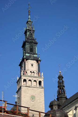 Tower of cathedral of Saint Marys sanctuary in czestochowa, Poland