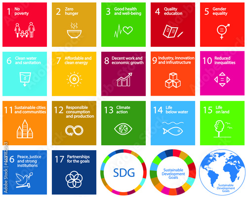 17 Sustainable Development Goals set by the United Nations General Assembly, Agenda 2030. Isolated icons. Vector illustration EPS 10