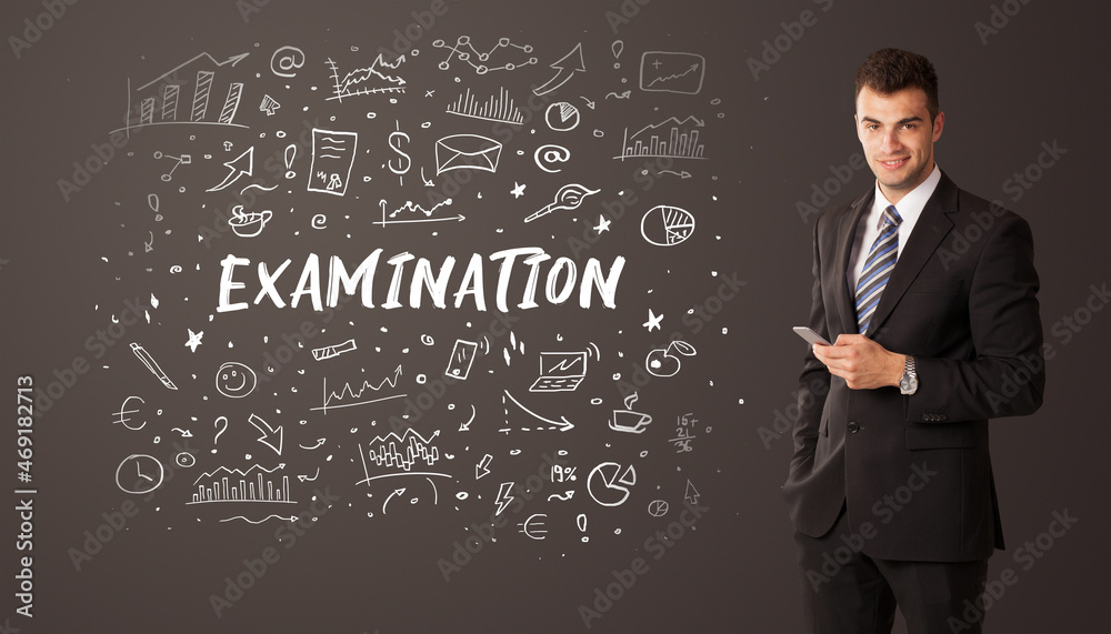 Businessman thinking with educational inscription Businessman thinking with educational inscription