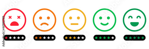 Emoji Feedback Scale with Stars Line Icon. Customers Mood from Happy Good Face to Angry and Sad Concept. Emoticon Feedback. Level Survey of Customer Satisfaction. Isolated Vector Illustration