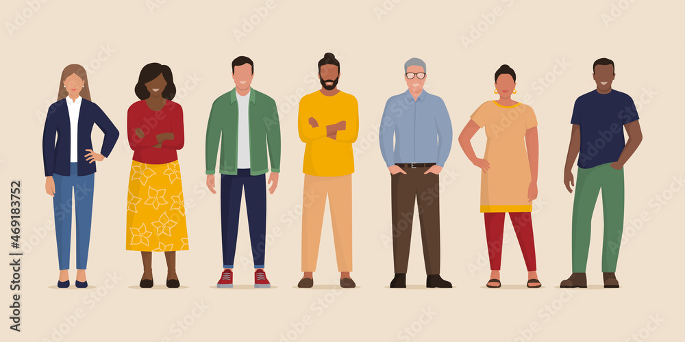 Happy diverse people standing together