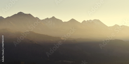 Misty sunset over the Tatra Mountains