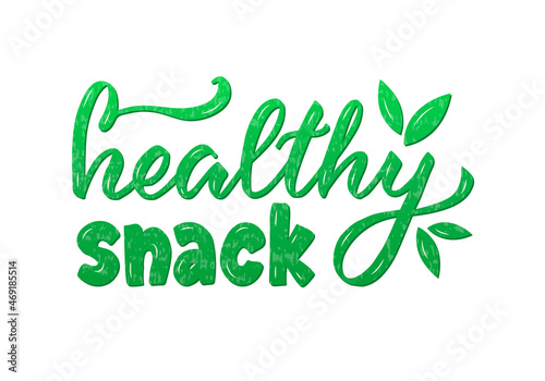 Vector illustration of healthy snack lettering for banner, signage, poster, advertisement, product design, healthy food guide, greeting card. Handwritten creative text for web or print
