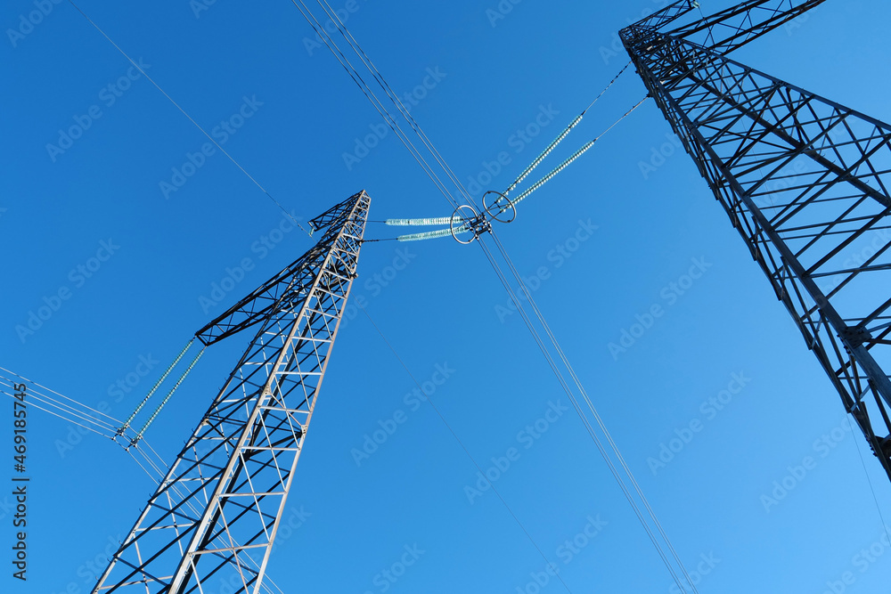 Big electric power transmission towers and lines