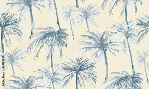 watercolor seamless tropical pattern in discreet shades with coconut trees for textiles and surface design