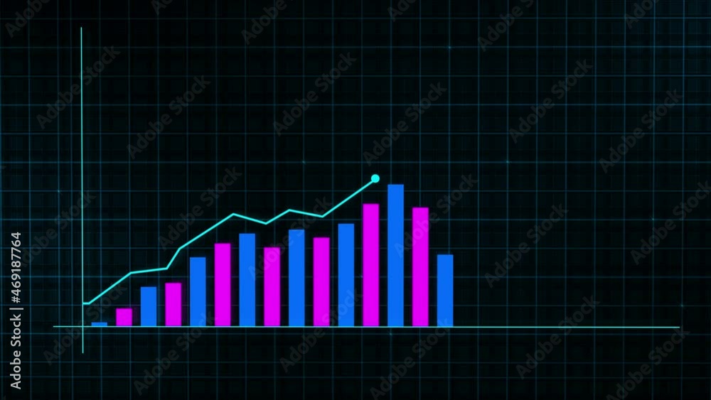 Growing line graph of a digital income growth chart made in a technological style on a high-tech grid background. Concept for presentations, advertising and showing profitability and statistics
