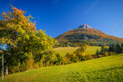 Autumn landscape with the Vapec hill in The Strazov Mountains in northwestern Slovakia, Europe. photo