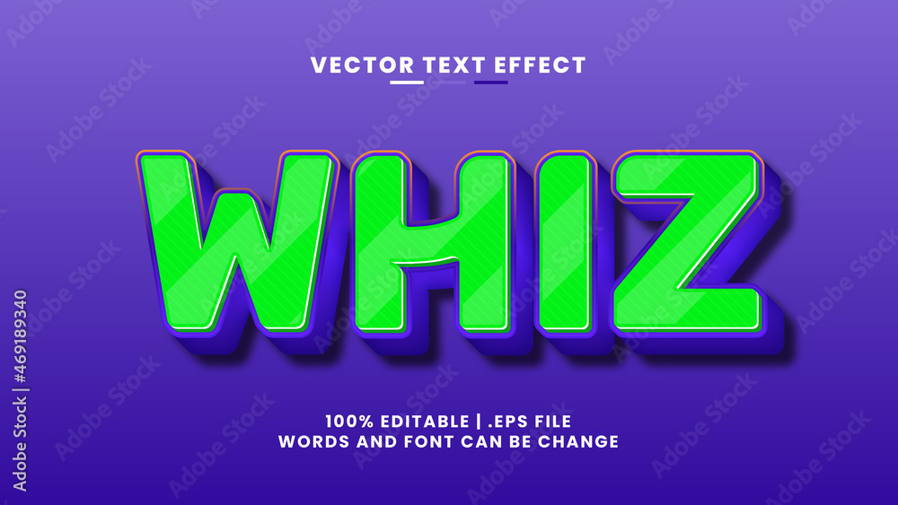 Whiz 3d editable text effect in cartoon and game text style