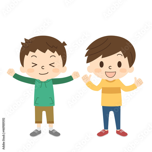 2人の仲のいい男の子の笑顔