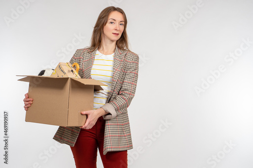 Woman with open box. Girl i...