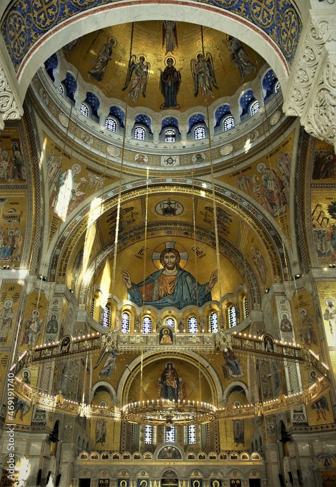 Interior of the Temple and Icon of Saint Sava in Belgrade, Serbia