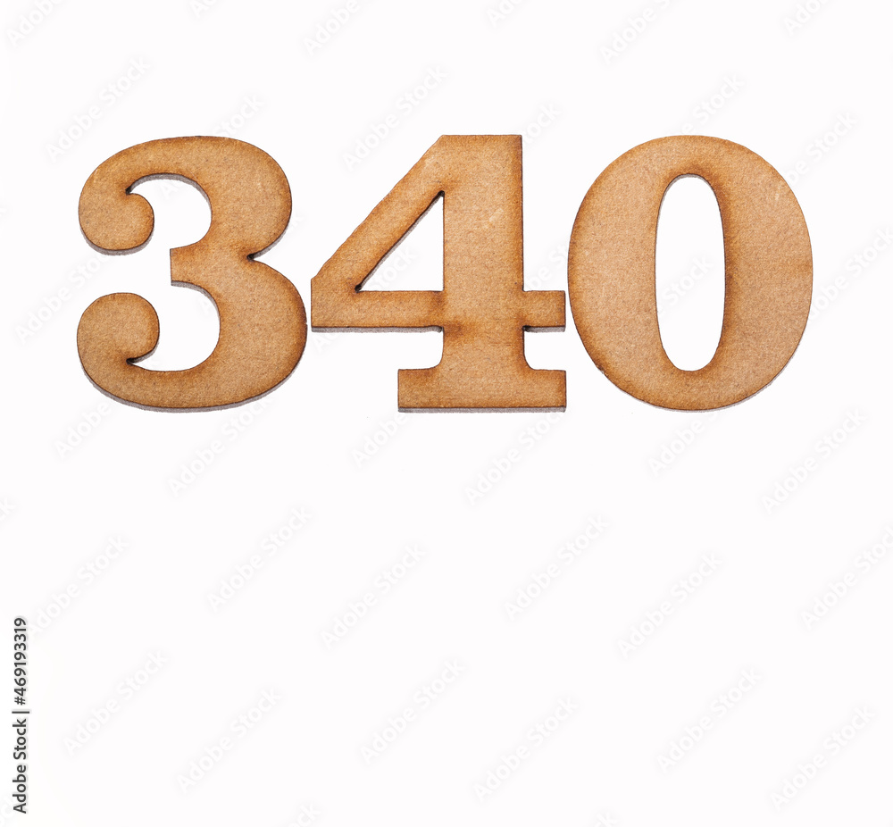 Number 340 - Piece of wood isolated on white background Number 340 - Piece of wood isolated on white background