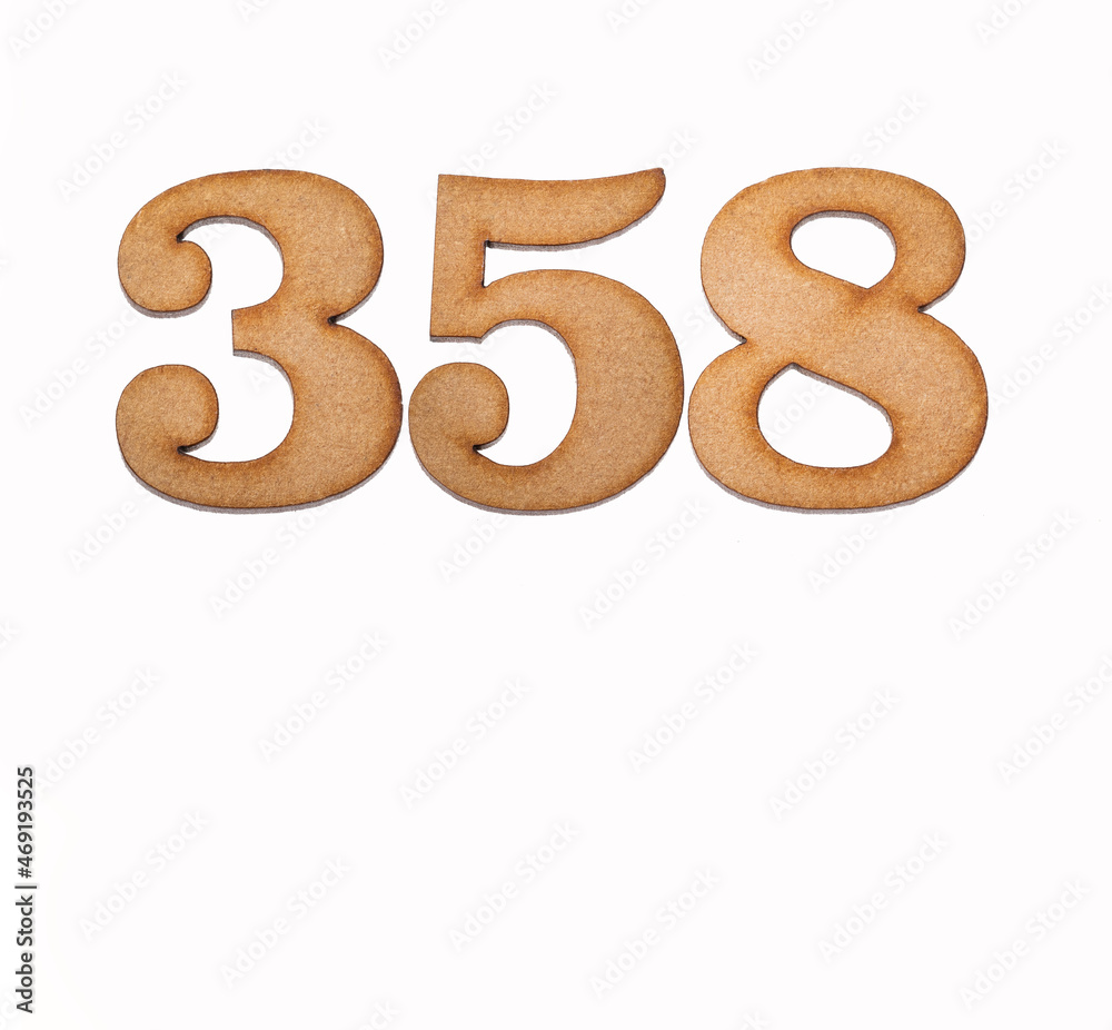 Number 358 - Piece of wood isolated on white background Number 358 - Piece of wood isolated on white background