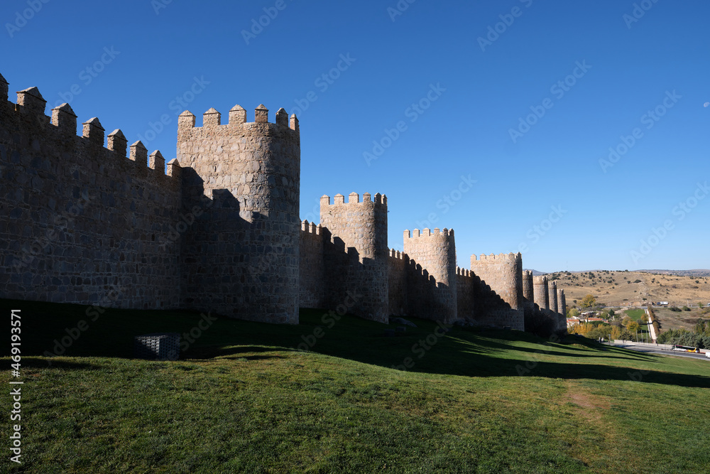 View of the Walls of Avila near the Puerta del Carmen, Avila, Spain  