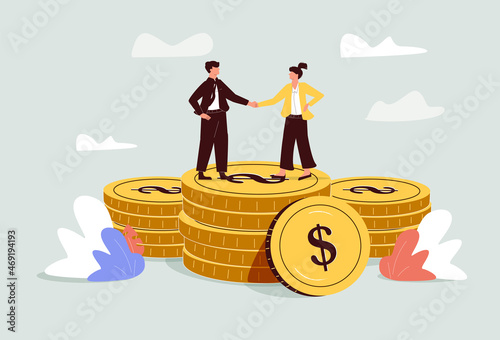 Salary negotiation, pay raise discussion or wages and benefit agreement, business deal or merger and acquisition concept photo