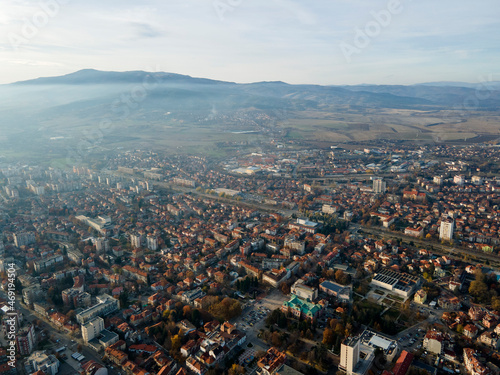 Aerial sunset view of town of Kyustendil, Bulgaria photo