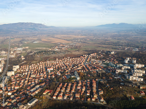 Aerial sunset view of town of Kyustendil, Bulgaria photo