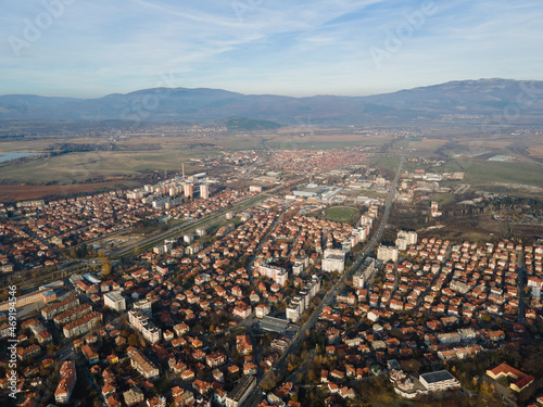 Aerial sunset view of town of Kyustendil, Bulgaria photo