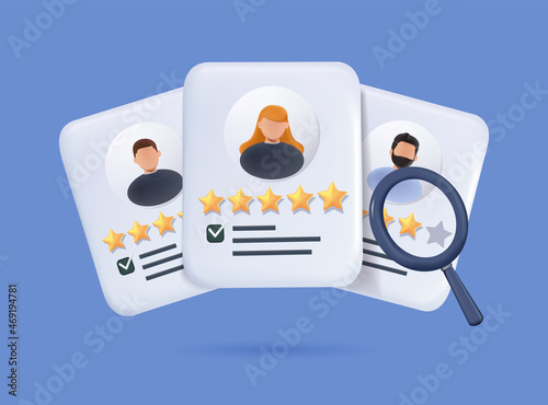 Human resource management and hiring concept. Job interview, recruitment agency vector illustration. 3D Vector.