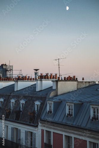 moon and moonlight over the roofs of Paris Montmartre 