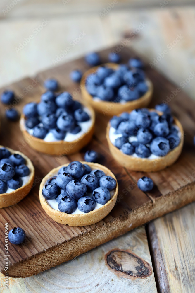 Bright blueberry tartlets. A beautiful dessert with berries. Bright blueberry tartlets. A beautiful dessert with berries.