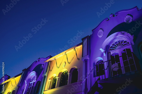 Spanish Mission Architecture at night